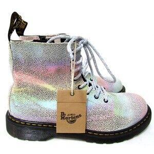 Dr Martens Iridescent Sand Rainbow Ray 1460 Leather Combat Boots 7 L 6 M NWT